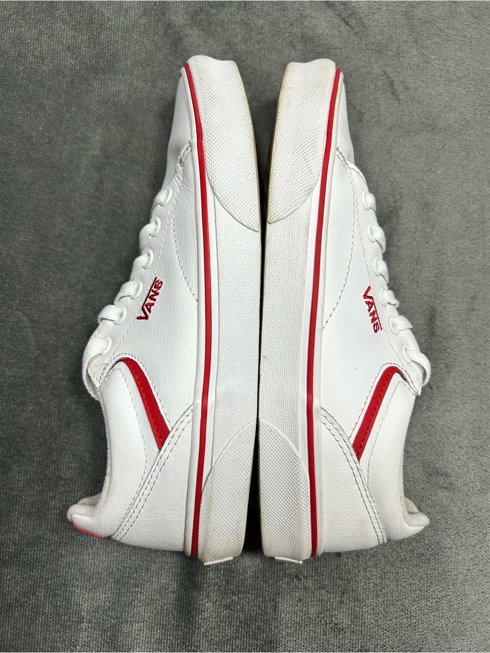Vans White Leather Low-Top Sneakers with Red Detailing